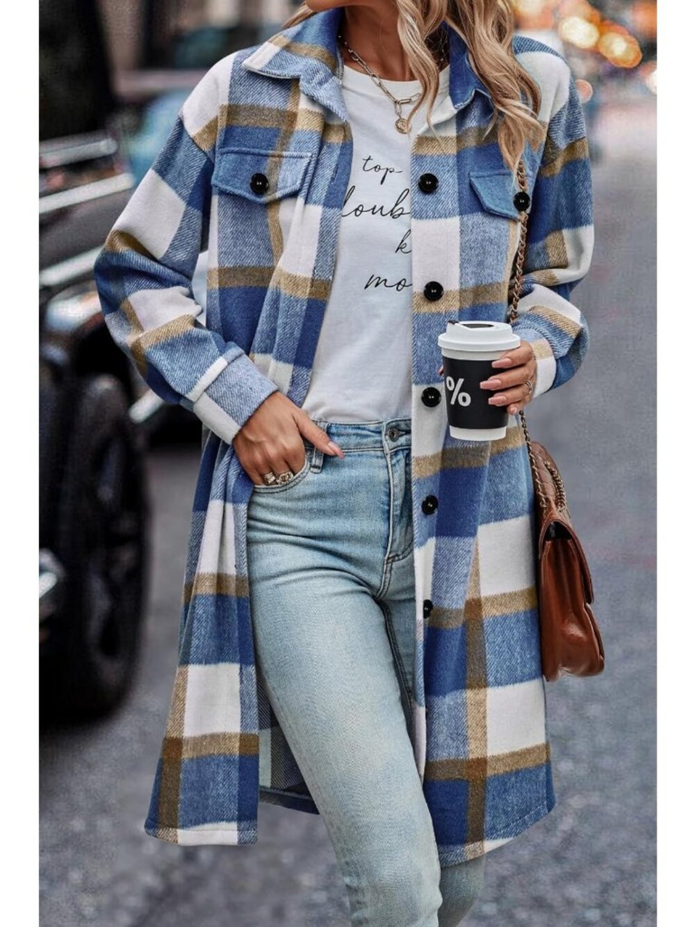Plaid Shacket Jacket for Women | Cozy Flannel Shirt Layering Piece - Picture 3 of 7